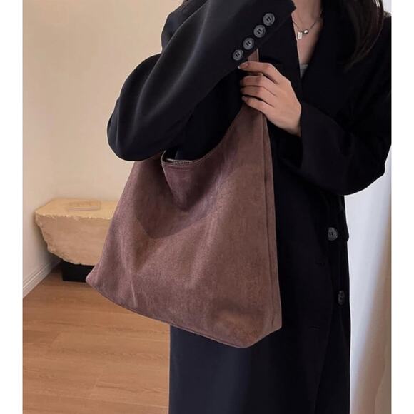 Women’s Fashion Large Capacity Faux Suede Shoulder Bag Versatile Bucket Brown - Picture 1 of 13